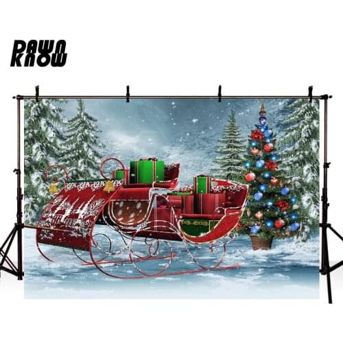 DAWNKNOW Merry Christmas Tree Photography Background Red Car Snow Backdrops Family Children Photocall Photo Studio lv1073