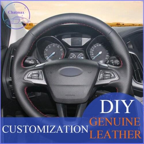 For Ford Escape 2017 car steering wheel cover black leather hand-Stitch custom anti-slip design all season