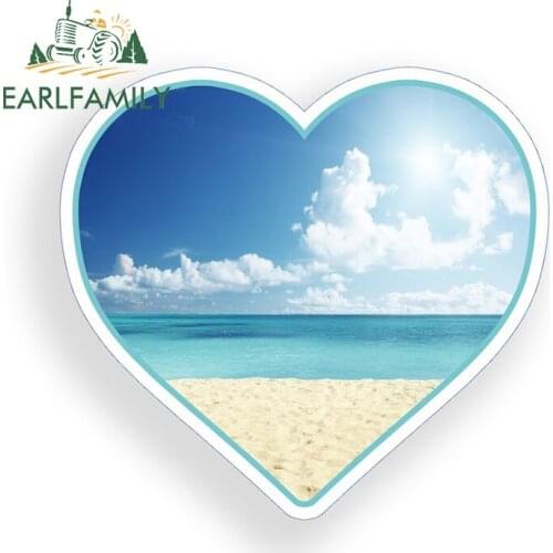 EARLFAMILY 13cm x 12.1cm for Beach Ocean Scene Heart Waterproof Decal DIY Bumper Decoration Anime Decals JDM Car Stickers