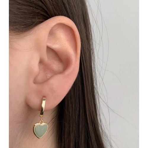 Enamel heart charm hoop earrings for women red green gold small dangling hoop earring summer jewelry y2k jewelry wholesale items