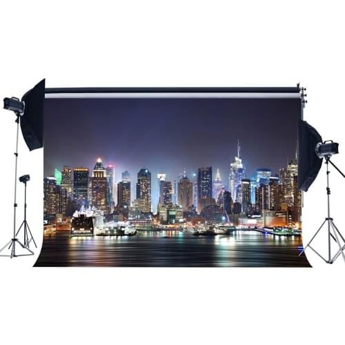 New York City Night View Backdrop Luxurious Ship Backdrops Skyscraper Shining Lights Bokeh Photography Background
