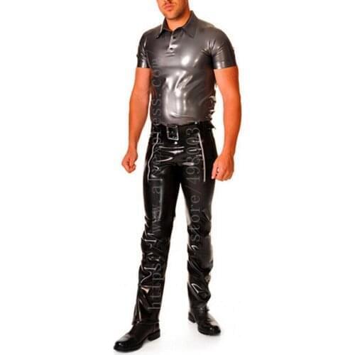Made of 0.4mm thickness natural & flexible tops metallic dark gray latex t-shirt with short sleeve design