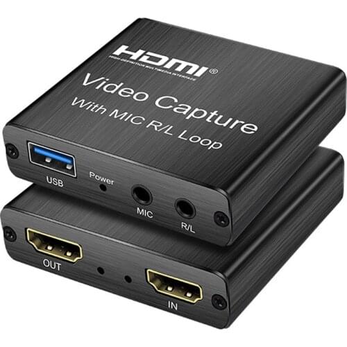 4K HDMI Video Capture Card 1080p Board Game Capture Card USB 2.0 Recorder Box Device for Live Streaming Video Recording Loop Out