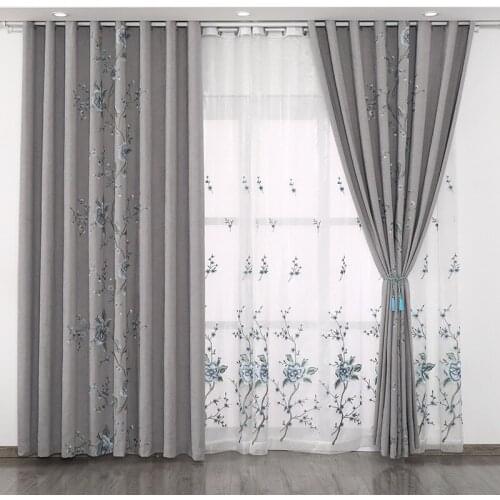 Chinese Light Gray Bedroom Luxury Fashion Simple Living Room Curtains Embroidered Curtains