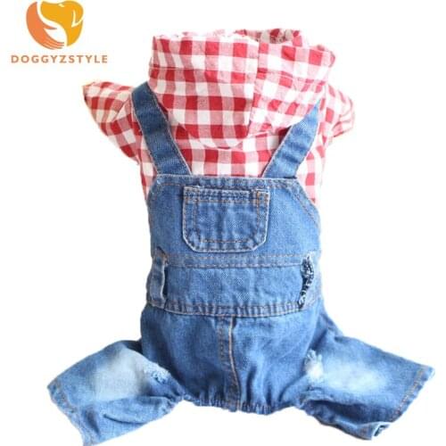 Plaid Dog Jumpsuits Clothes Jean Hoodies Spring Jacket For Small Dogs Clothing Casual Denim Pet Puppy Pajamas Summer Costumes