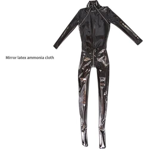 Sexy Patent Leather Jumpsuit Women Wetlook Bodysuit Zip Open Bust Crotch Latex Pantyhose Faux Leather Catsuit Clubwear Custom