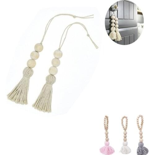 2Pcs Tassle Farmhouse Beads Natural Wood Bead Garland Kids Baby Nursery Room Decor Rustic Wedding Vase Ornament