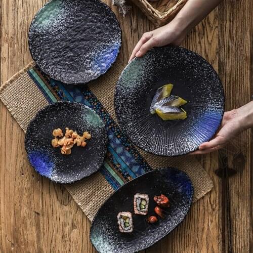 Creativity Stoneware Plate Stripe Relief Japanese Sushi Sashimi Plates Creativity Restaurant Serving Tray Home Kitchen Tableware