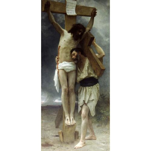 TOP oil painting -Adolphe Bouguereau - Compassion! Christ Jesus on cross-Free shipping cost--36 " large-Handcraft Oil Painting