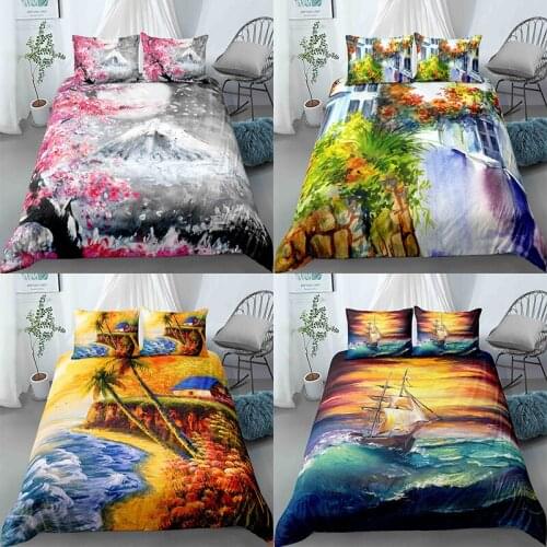 Oil Painting Landscape 2/3pcs Duvet Cover with Pillowcase Bed Quilt Covers Home Textile Single King Queen Bedding Set