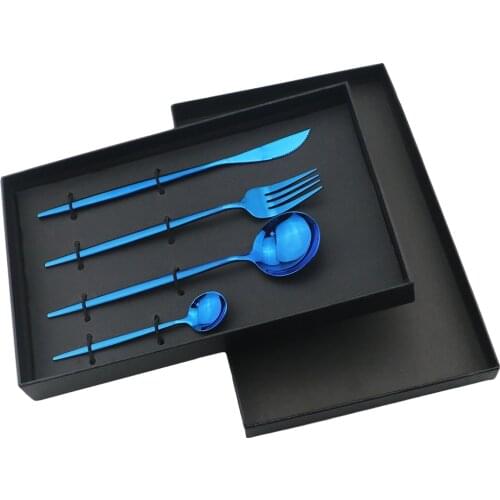 4pcs Cutlery Set Blue Dinnerware Set 18/10 Stainless Steel Dinner Set Fork Knife Spoon Luxury Tableware Set Kitchen Silverware