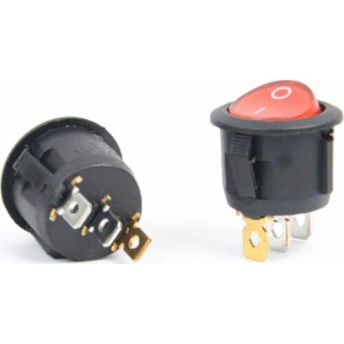 New 10pcs KCD1 RED LED Dot Light Car Boat Round Rocker ON/OFF SPST 3 Pins Toggle Button Switch 220V MAX 250V DIY Accessories