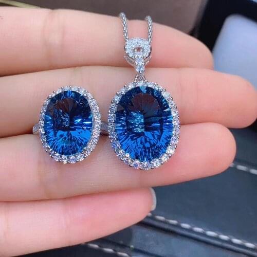 New Arrival Real and Natural Topaz Jewelry set Natural And Real Topaz Set 925 sterling silver Fine jewelry 1pc ring,1pc Pendant