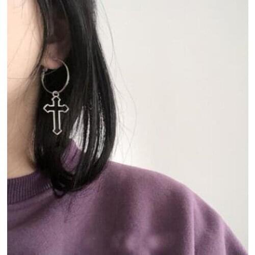 Punk Rock Stylish Girls Hollow Cross Dangle Earrings Harajuku Vintage Metal Geometric Drop Earring Ear Jewelry