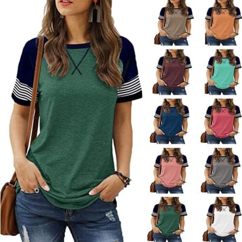 Popular casual womens wear 2021 new splicing fade short sleeve womens casual T-shirt