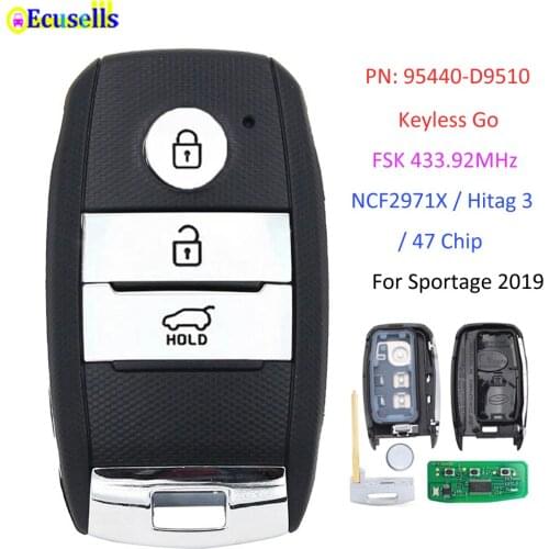 3 Button FSK 433.92MHz Keyless Go Remote Control Key / NCF2971X / HITAG 3 / 47 CHIP / PN: 95440-D9510 KIA7 for Kia Sportage 2019