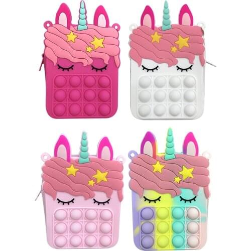 Rainbow Shoulder Bag Push Bubble Fidget Toy Storage Organizer Stress Reliever Sensory Toys Anti Anxiety Squeeze Toy for Kid Gift