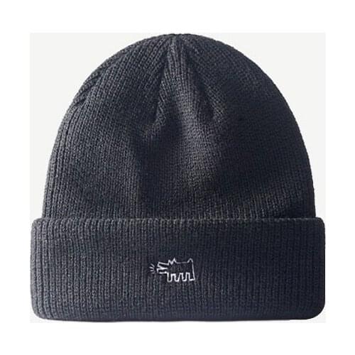 Ins Personality Wilde Net Red Puppy Wool Hat Female Winter Korean Embroidery Cold Hat Mens Tide Warm Knitted Hat