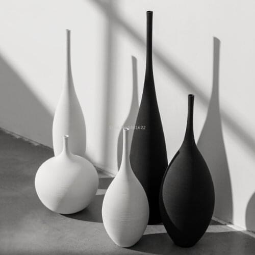 Modern Minimalist Handmade Art Zen Black White Ceramic Vase Ornaments Living Room Tabletop Vase Model Home Decoration