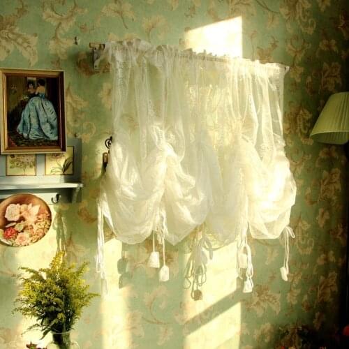 American Pastoral Pull-up Curtain White Lace Tulle Curtains for Living Room Wedding Hotel Office Elegant Voile Window Drapes