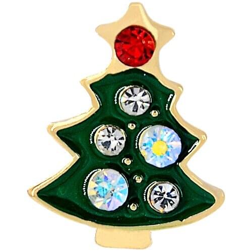 Women Fashion Accessories Elegant Delicate Rhinestone Gold Color Green Tree Brooches Collar Pins Sweater Decoration