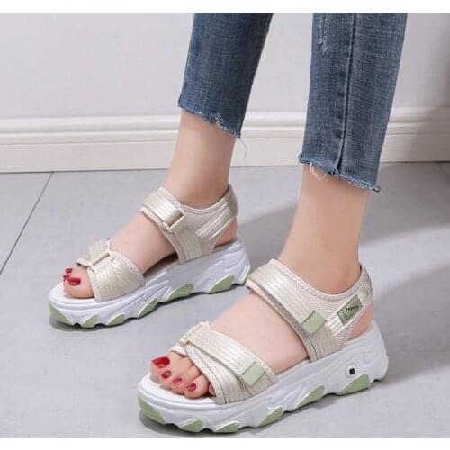 2021 Summer New Fashion Roman Shoes Women One Word Buckle Chain Sandals Female Leisure Thick Bottom Muffin Shoes