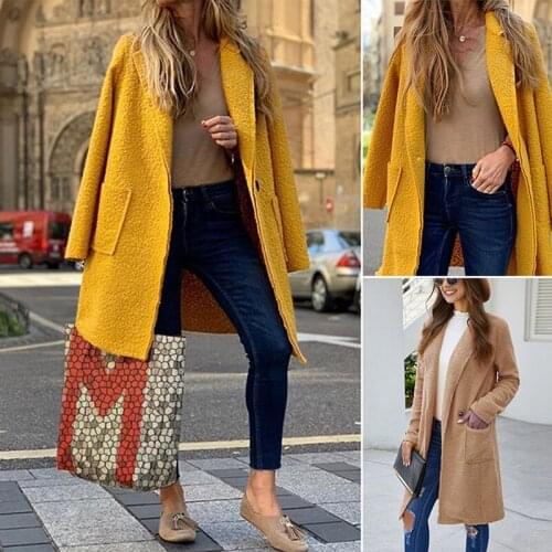 Womens Loose Long Sleeve Plush Wool Coat