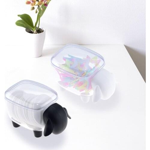 1PCS Cute Sheep Cosmetic Makeup Cotton Multifunctiona Pad Swab Storage Box Household Dustproof Desktop Cosmetic Finishing Box