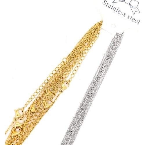 1 Pack 316L Stainless Steel 1.2 1.5 2mm Link Chain Gold Steel Tone 45 50cm Length Women Men Adjustable Necklace Chain Findings