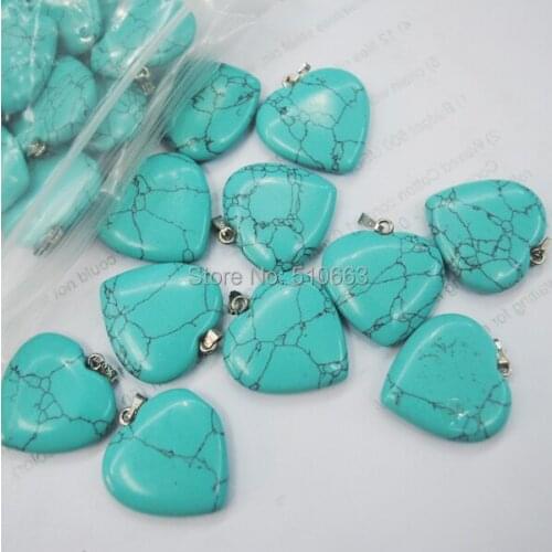20 Piece/Lot Blue Turquoisee Stone Big Heart Shape Stone Pendant Charms,For Chain Necklace Size 25mm