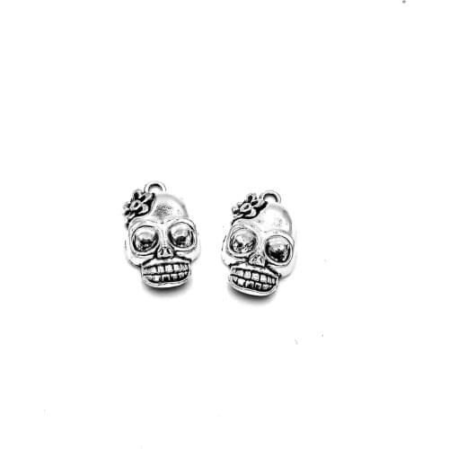 20pcs Skull with flower charms pendant 21x13mm antique silver ornament accessories jewelry making craft DIY base material