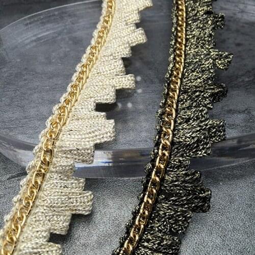 3Yards/lot 2.4CM wide beige black metal chain webbing DIY hair accessories clothing cuff collar decorative lace AC419