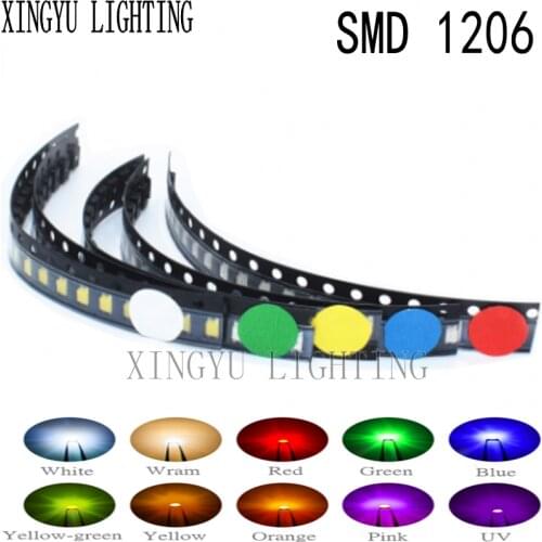 5 colors x20pcs =100pcs 1206 SMD LED light Package Red White Green Blue Yellow Purple bead High Light Emitting Diode DIY Kit
