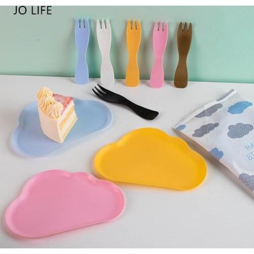 JO LIFE 5set Dessert Tableware Cartoon Cloud Plate Cake Tray Disposable Fork Birthday Wedding Party Supplies