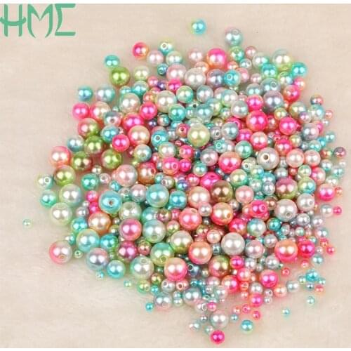 50-500pcs/bag ABS Pearl Round Diameter 4/6/8/10mm Hole 1mm Five Color DIY Jewelry Production