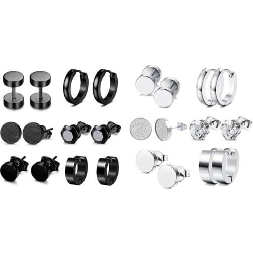 6 Pairs/Set Stainless Steel Punk Earrings Hip Hop Rock Gothic Ear Studs Unisex Women Men Jewelry Gifts