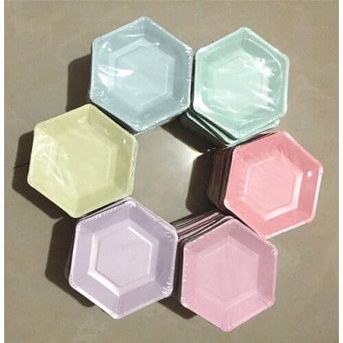 60pcs Pastel Lilac Hexagon Party Paper Plates Baby Shower Birthday Wedding Party Supplies Disposable Tableware 6 Colors