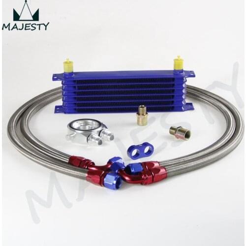 7 ROW AN10 UNIVERSAL ENGINE TRANSMISSION OIL COOLER KIT+FILTER ADAPTER SILVER KIT