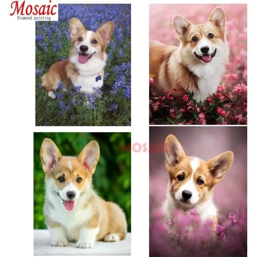 5d diamond painting full drill Welsh Corgi flower crystal cross diamonds animals painting dog pet diamond embroidery mosaic