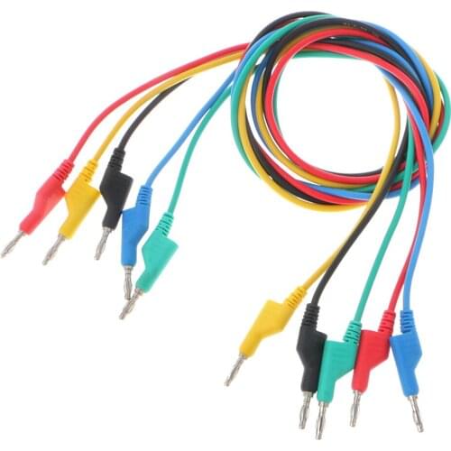 BGEKTOTH 5 Pcs 4mm Dual Banana Plug Smooth Silicone Lead Test Cable For Multimeter 5 Color# 1A604743