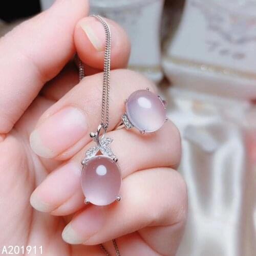 KJJEAXCMY fine jewelry natural Rose Quartz 925 sterling silver women pendant necklace chain ring set support test popular