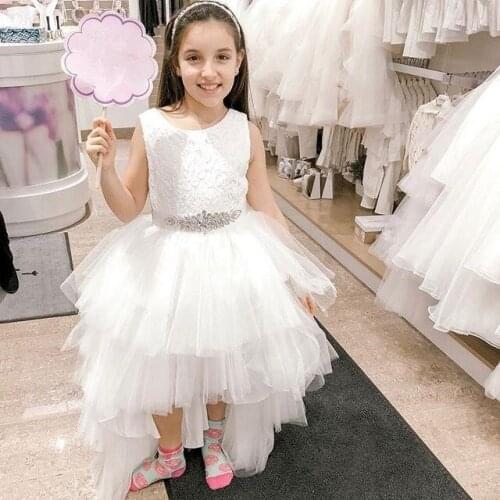 Flower Girl Dresses for Wedding Layered Tulle Lace appliques Kids Pageant Party Birthday Gown for girls