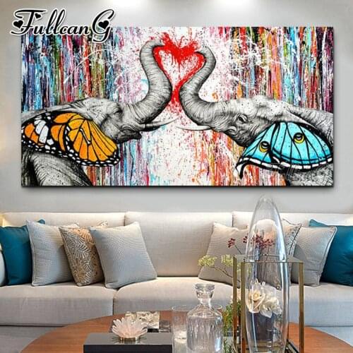 FULLCANG Abstract colorful elephant animals large diamond painting 5d diy full drill mosaic embroidery kits decoration FC3591