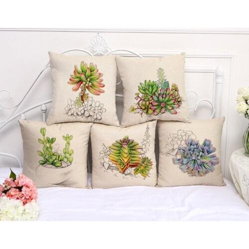 Pot succulent plants Cushion Cover Cotton Linen Decorative Pillowcase Chair Seat Square 45x45cm Pillow Cover Home Living Textile