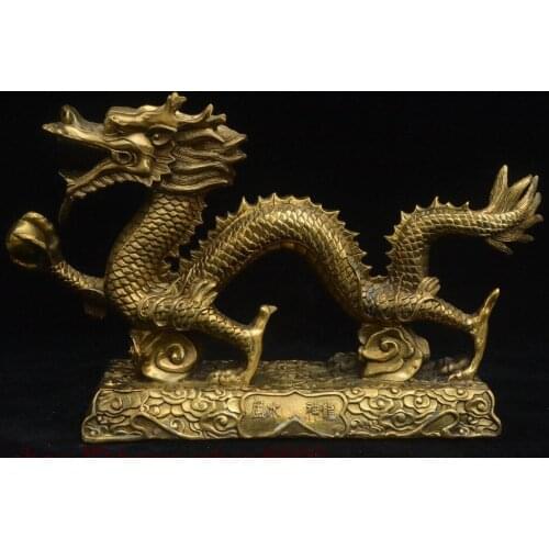 Chinese Pure Brass Feng shui 12 Zodiac Year Animal Dragon Loong Beast Statue