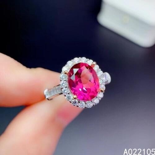 KJJEAXCMY fine jewelry 925 sterling silver inlaid Natural pink topaz women elegant noble oval adjustable gem ring support detect
