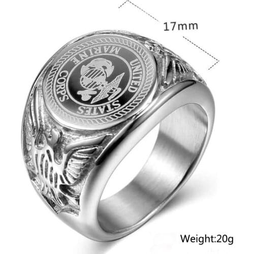 Stainless Steel Silver Plated USA Marine Military Rings Size 8-13 Badge Eagle United States Army Mens Signet Finger Jewelry