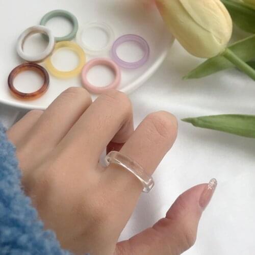 Retro New Korea Chic Transparent Aesthetic Ring Colorful Minimalist Acrylic Resin Thin Ring For Women Jewelry Party Gifts