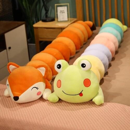 85-140CM Colorful Caterpillar Pillow Plush Pillow Caterpillar Frog Fox Soft Pillow Comfortable Sleeping Pillow Birthday Gift