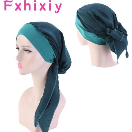 Top Selling Women Cotton Head Scarf Chemo Hats Bowknot Turban Wide Band Elastic Sleeping Bonnet Headwrap Hair Loss Caps